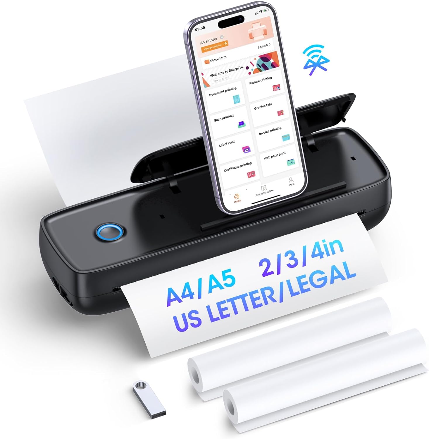 Inkless Portable WiFi Printer With Phone Holder