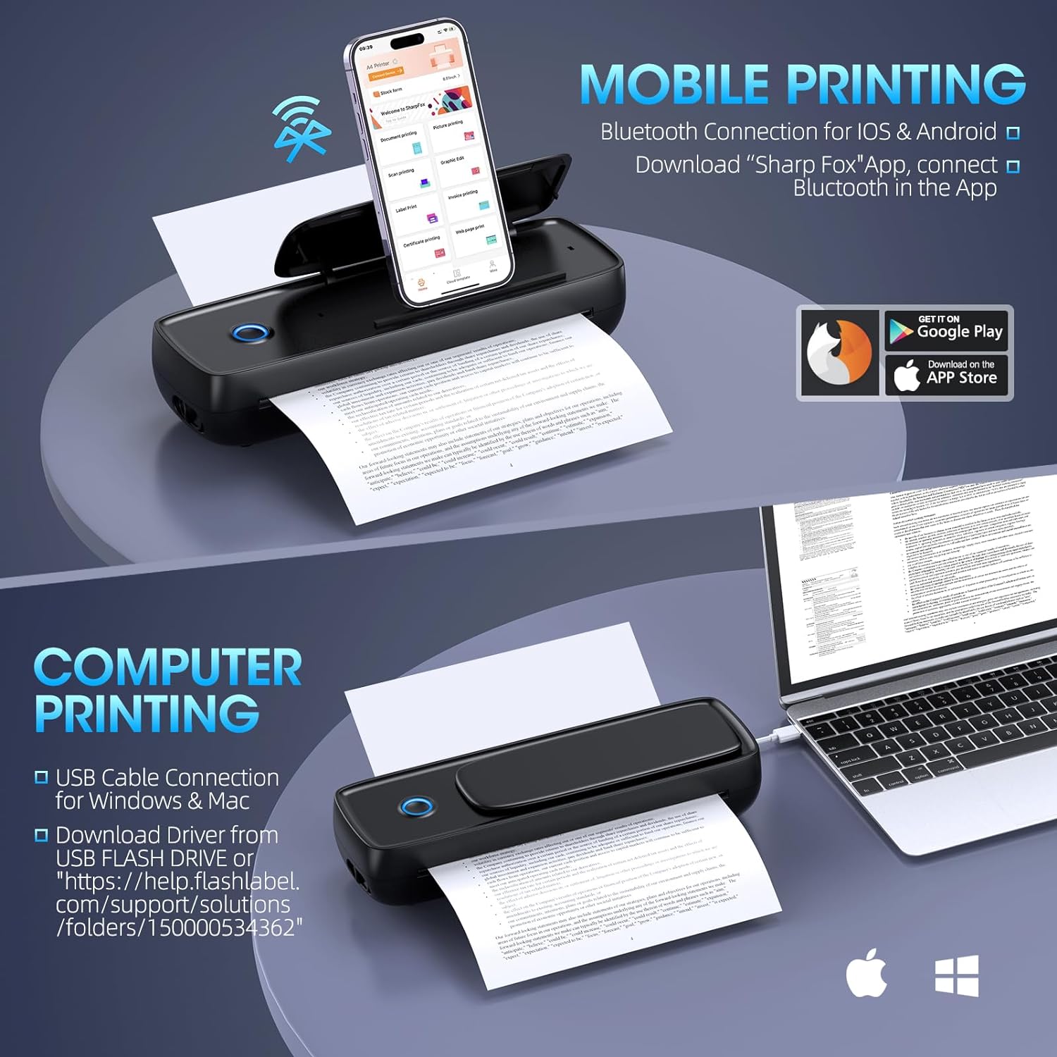 Inkless Portable WiFi Printer With Phone Holder